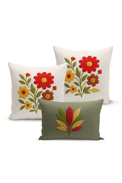 Bertille Home Set de 3 huse de pernă cu imprimare digitală pe două părți (aspect de broderie cu model de puncție)