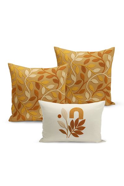 Bertille Home Set de 3 huse de pernă cu imprimare digitală pe două părți (aspect de broderie cu model de puncție)