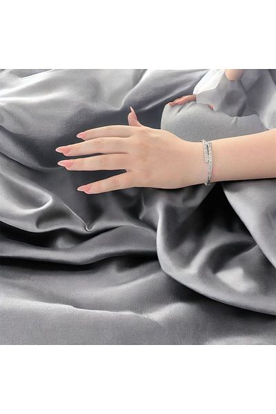 demirosa Women's Steel Silver Color Snake Pattern Zircon Stone Design Handcuff Bracelet