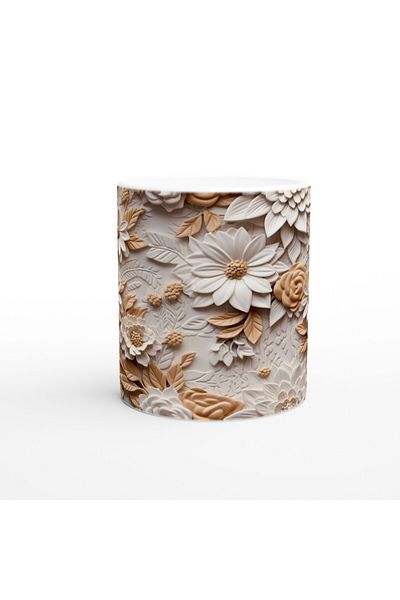 Luluyen Cinnamon Textured Relief Flower Mug