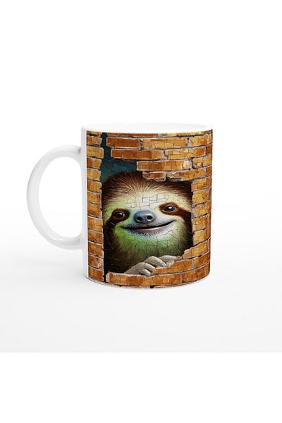 Luluyen Sloth Looking through Brick Themed Printed Mug