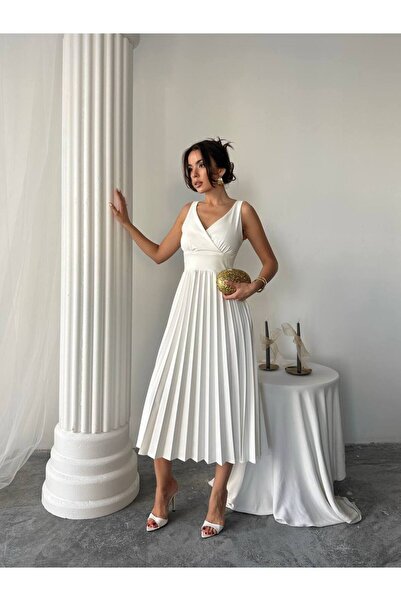 EtikaOnline Alyosa Pileli V Yaka Midi Elbise