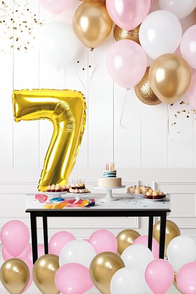 tedaks 7 Year Old Retro Chrome Gold Pink White Balloon Set Birthday Balloon with Gold Numbers Stylish Party Ornament