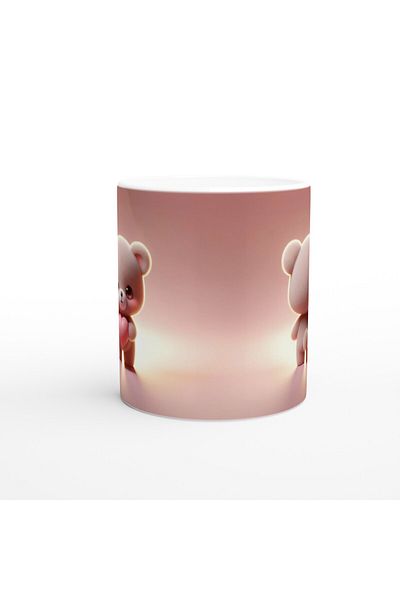 Luluyen Cute Teddy Bear Themed Printed Mug Cup Holding a Heart
