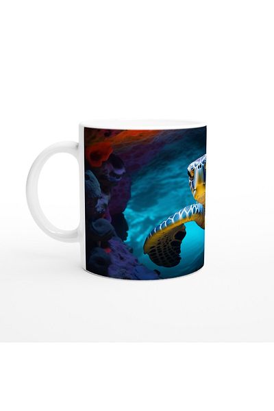 Luluyen Sea Turtle Mug Cup Surrounded by Colorful Sponges