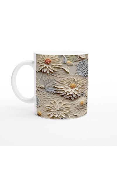 Luluyen Vanilla and Ice Gray Relief Floral Pattern Mug