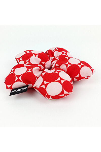 woodycord Handmade Red White Polka Dot Fluffy Scrunchie Scrunchie - Fun and Voluminous