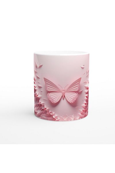 Luluyen Dance of the Pink Wings: Abstract Butterfly Pattern Printed Mug