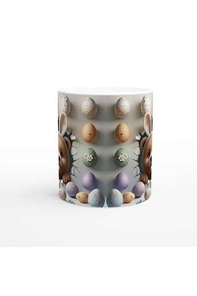 Luluyen Rabbit Eared Teddy Bear and Easter Eggs Themed Printed Mug