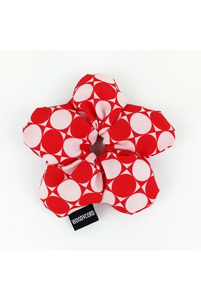 woodycord Handmade Red White Polka Dot Fluffy Scrunchie Scrunchie - Fun and Voluminous