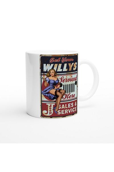 Luluyen Willys Jeep Pin-Up Service Themed Retro Mug