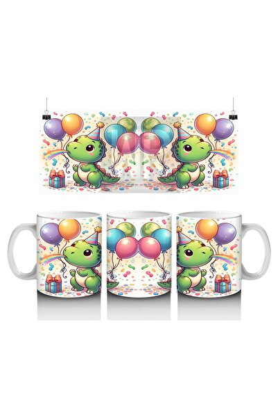 Luluyen كوب لطيف بنمط الديناصورات مع قبعة حفلات وبالونات تحظى الأطفال بحب الحليب