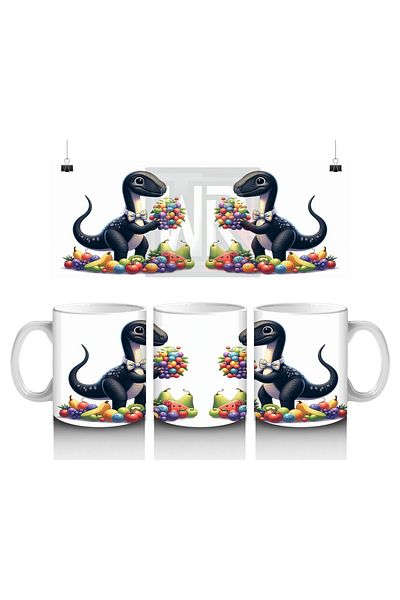 Luluyen Dinosaur Patterned Mug Cup Holding Fruit Bouquet That Makes Children Love Milk