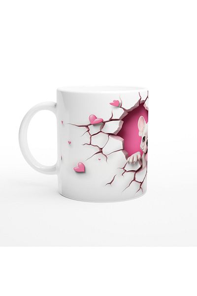 Luluyen French Bulldog Themed Printed Mug with Heart Cracked Wall Facing