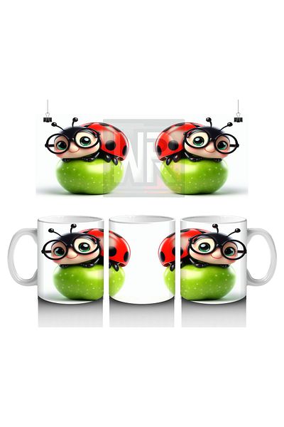 Luluyen Ladybug and Apple Patterned Mug with Glasses That Make Children Love Milk