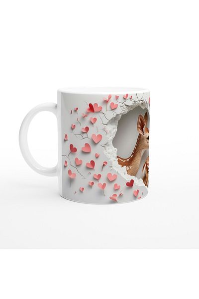 Luluyen Deer Love Themed Printed Mug with Heart Background