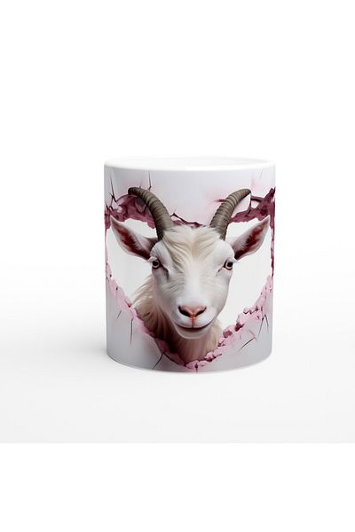 Luluyen Heart Shaped Goat Themed Printed Mug Cup Drilling the Wall
