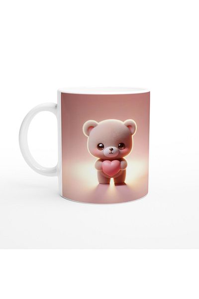 Luluyen Cute Teddy Bear Themed Printed Mug Cup Holding a Heart
