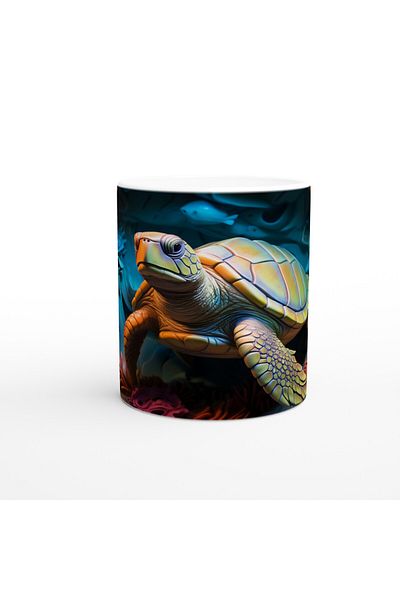 Luluyen Turquoise Glowing Sea Turtle Mug Cup in Cave