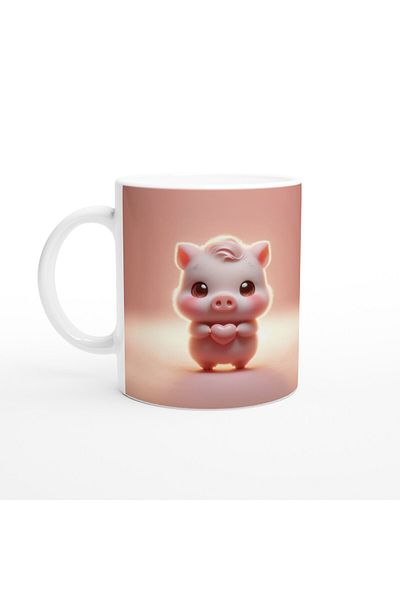 Luluyen Cute Piggy Holding a Heart Themed Printed Mug