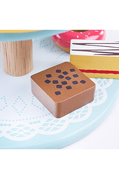 BIGJIGS Toys Wooden Cake Stand with 9 Wooden Play Food Cakes