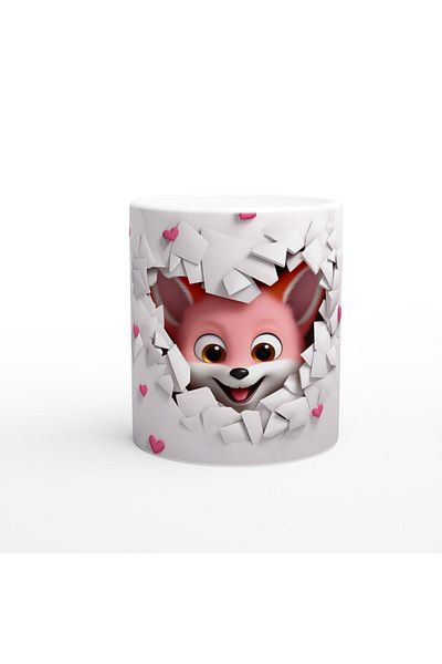 Luluyen Cute Fox Themed Printed Mug Cup Looking through Heart Envelope