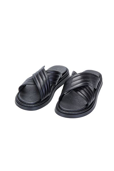 Vantaggio Trevo Black 100% Genuine Leather Men's Slippers