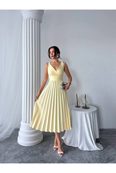 EtikaOnline Alyosa Pileli V Yaka Midi Elbise