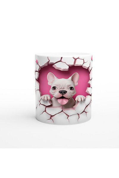 Luluyen French Bulldog Themed Printed Mug with Heart Cracked Wall Facing