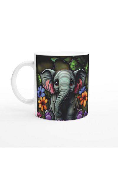 Luluyen Stained Glass Style Floral Elephant Themed Cute Mug