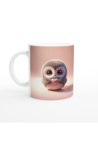 Luluyen Cute Owl Themed Printed Mug Cup Holding a Heart