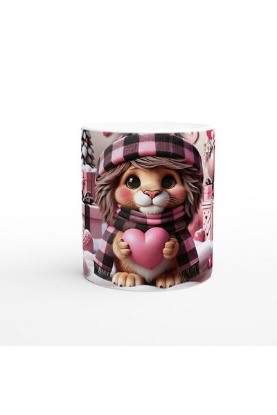 Luluyen Lion Cub Holding a Heart Hat Printed Mug