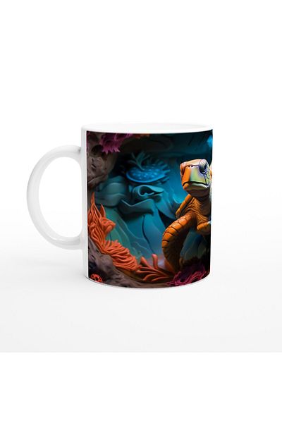 Luluyen Turquoise Glowing Sea Turtle Mug Cup in Cave