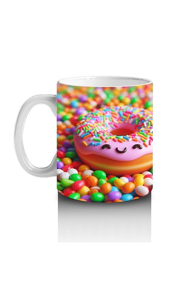 Luluyen Smiling Donut Patterned Mug Cup among Colorful Candies That Make Children Love Milk