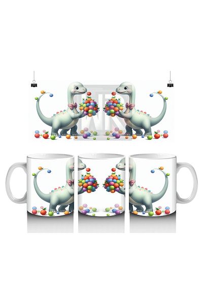 Luluyen Cute Dinosaur Patterned Mug with Colorful Balls Playing with Milk to Make Children Love Milk