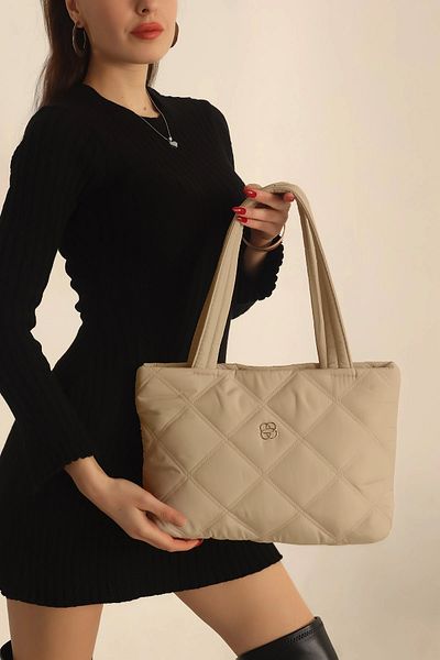 MILANOFOX Beige Quilted Women's Parachute Fabric Zippered Shoulder Bag – Lined, Lightweight, Sports
