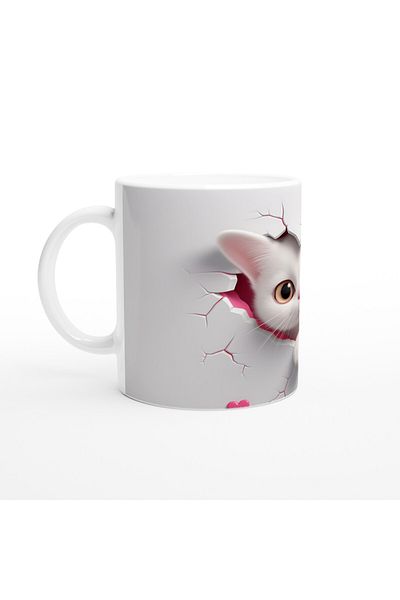 Luluyen Cute Cat Looking at Cracked Hearts Themed Printed Mug