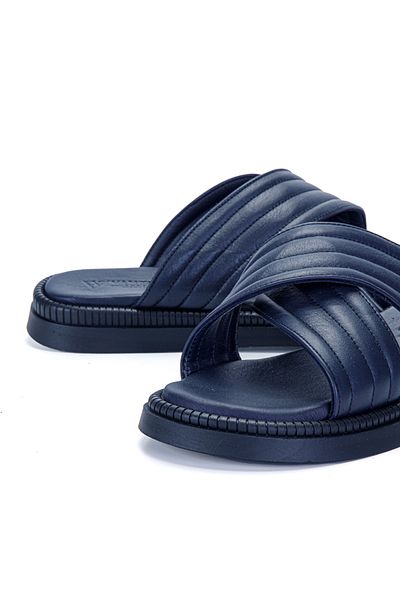 Vantaggio Trevo Navy Blue 100% Genuine Leather Men's Slippers
