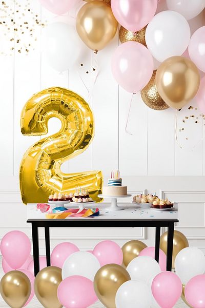 tedaks 2 Year Old Retro Chrome Gold Pink White Balloon Set Birthday Balloon with Gold Numbers Stylish Party Ornament
