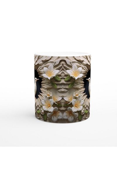 Luluyen White Albino Bird among Lilies Themed Printed Mug