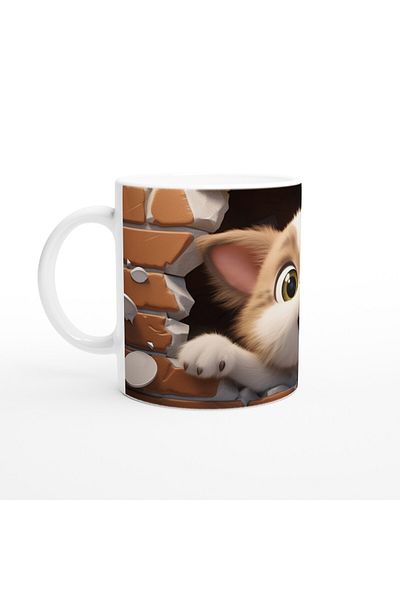Luluyen Brick Wall Scarred Gamer Cat Themed Printed Mug Cup