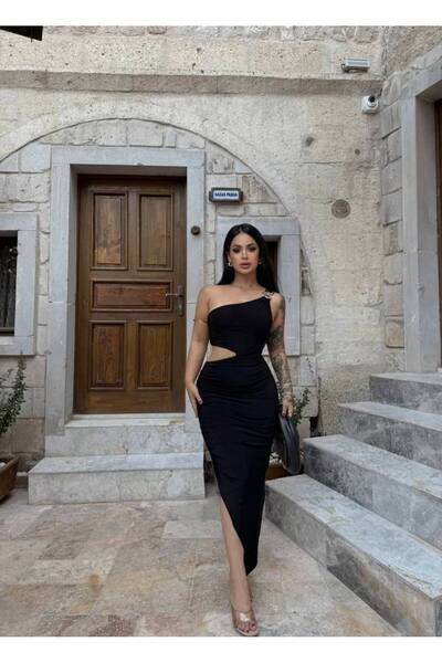 aytenli Accesorii aurii cu un singur umăr Rochie lungă căptușită cu decolteu ...