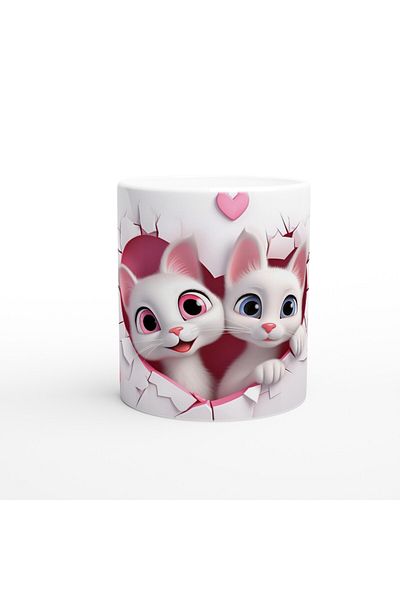 Luluyen Sweet Cats Looking Behind a Heart Shaped Cracked Wall Themed Printed Mug