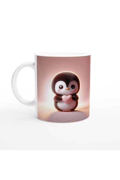 Luluyen Cute Penguin Themed Printed Mug Cup Holding a Heart
