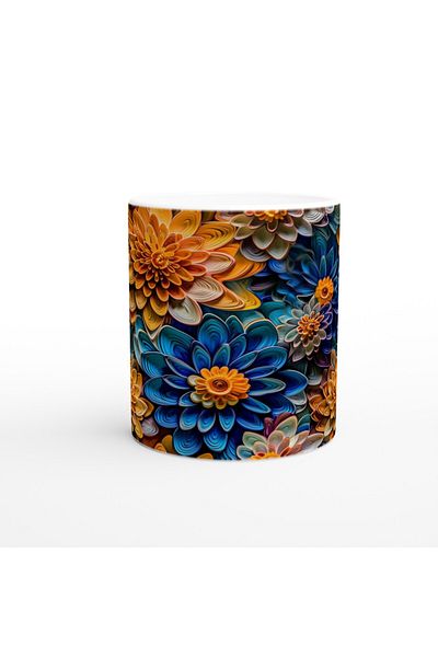 Luluyen Orange and Midnight Blue Flowers Mug Cup