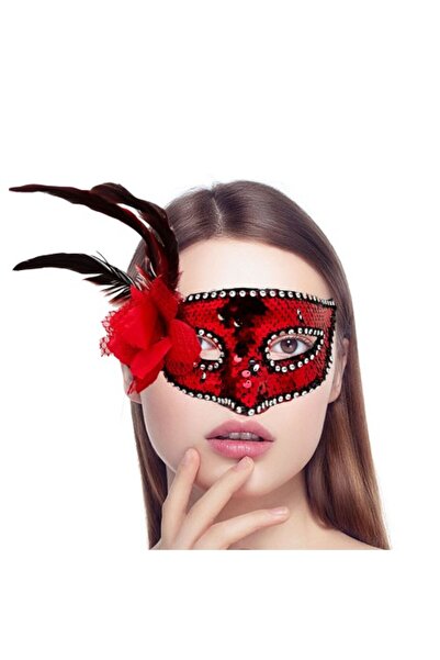 ForWhat قناع مزين بالترتر على شكل وردة حمراء من الجانب لزي عرض الأحداث المكتب...