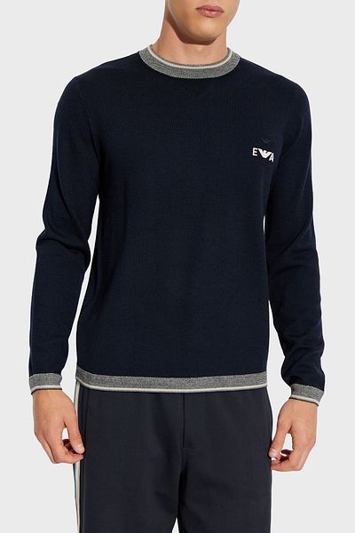 Emporio Armani 100% Wool Regular Fit Crew Neck Logo Sweatshirt Men's Sweatshirt Em003387 Af14697 Ub118