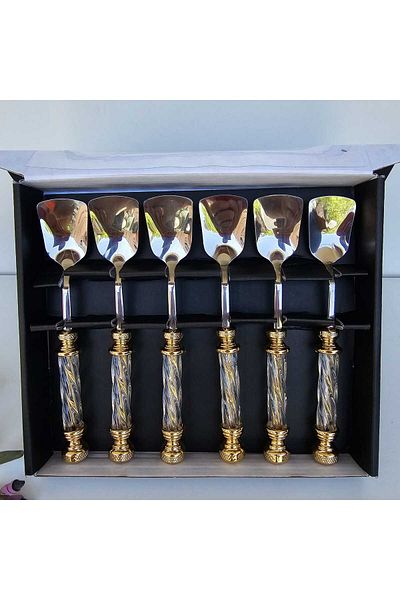 MaviDamla 6 Pieces Ice Cream Spoon with Crystal Handle Gold