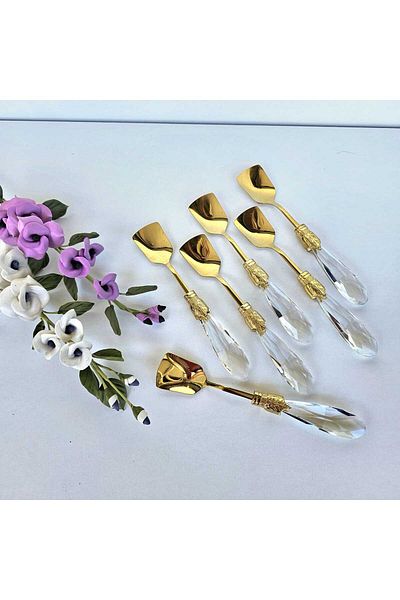 MaviDamla 6 Pieces Drop Model Ice Cream Spoon Gold Titanium