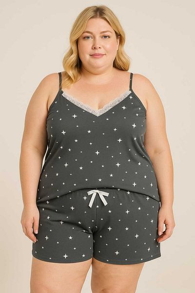 MODA Women's Plus Size Drawstring Top and Shorts Bottom Pajamas - Loose Fit - Sizes in Product Description